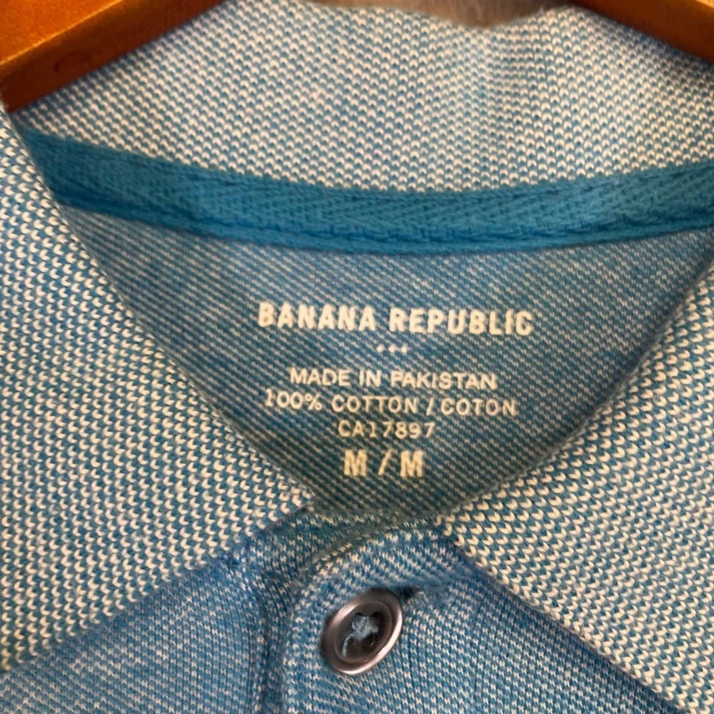 Banana Republic Elephant Logo Polo Shirt Men's Medium Blue Birdseye 100% Cotton